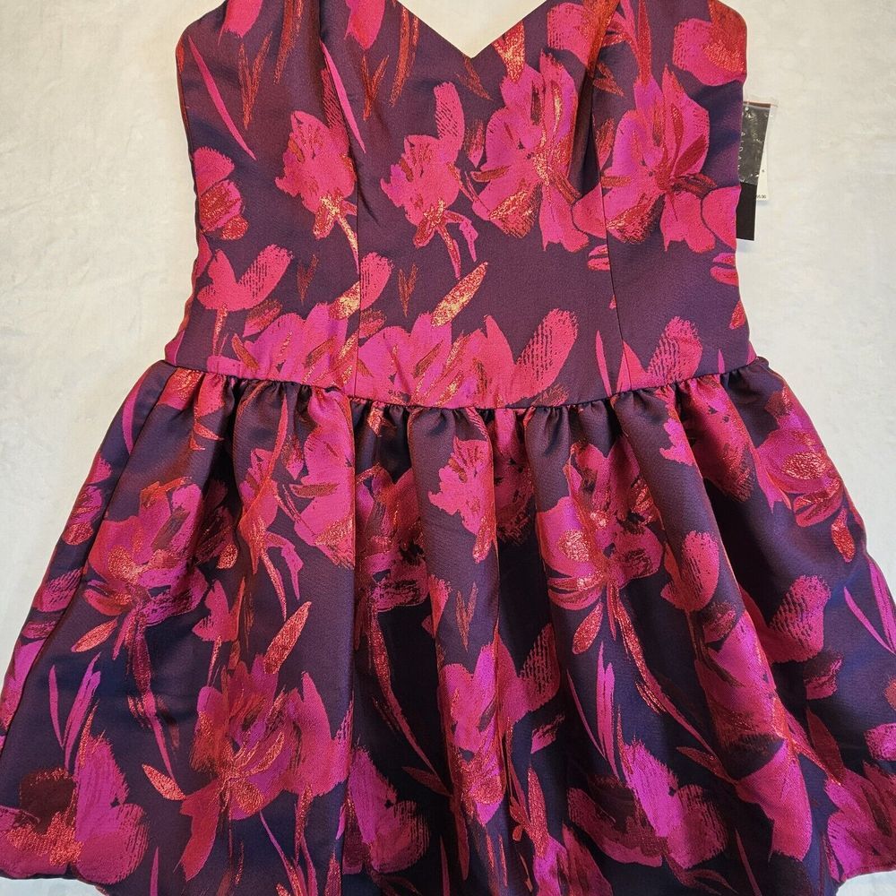 Aidan Mattox Sleeveless Floral‎ Jacquard Party Dress Pink/ Fuchsia Size 16 NWT - Picture 4 of 14